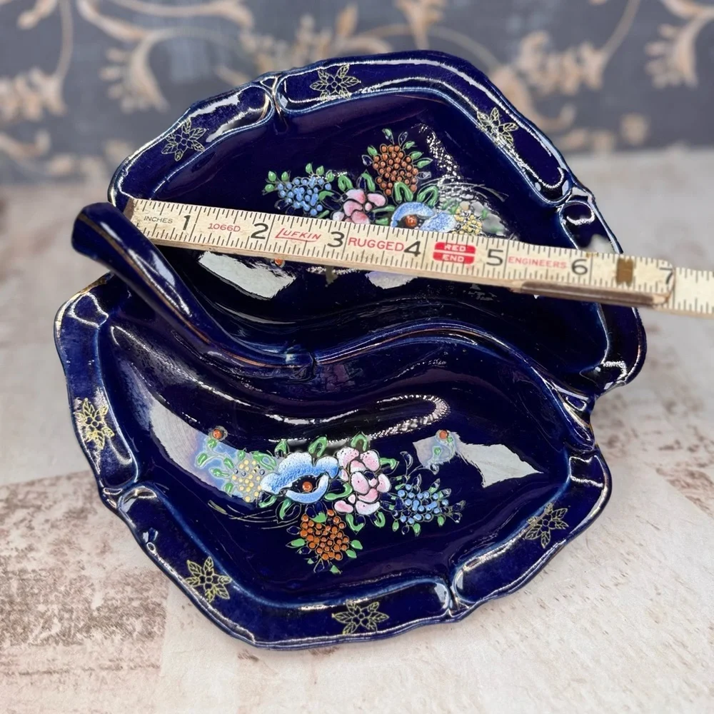 Vintage Tashiro Shoten Japan Cobalt Moriage Divided Candy Nut Dish